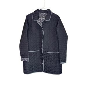 NWOT Womens Lands End Insulated Reversible Barn Coat, Black Paisley. SZ Lg 14-16
